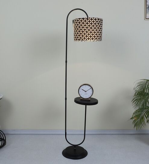 Black Metal-Iron Base Foldable Downlighter Floor Lamps Geometric Print Satin Shade   With Height - 60"