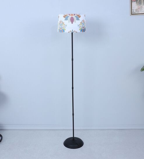Black Metal-Iron Base Foldable Floor Lamps Carnation Print Satin Shade