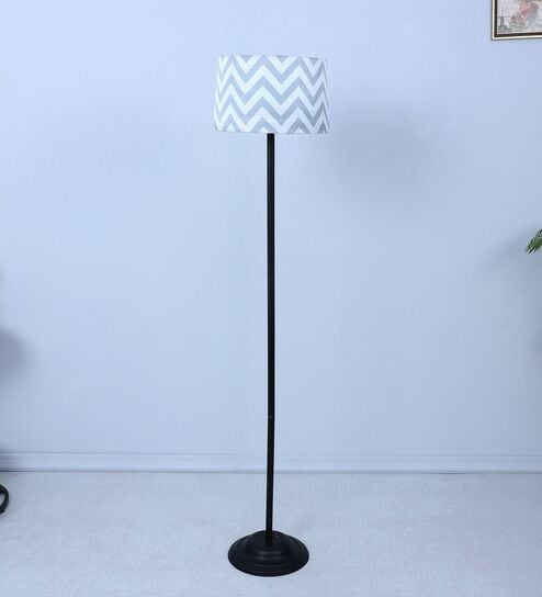 Black Metal-Iron Base Foldable Floor Lamps Maze Print Satin Shade