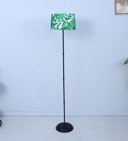 Black Metal-Iron Base Foldable Floor Lamps Palm Print Satin Shade