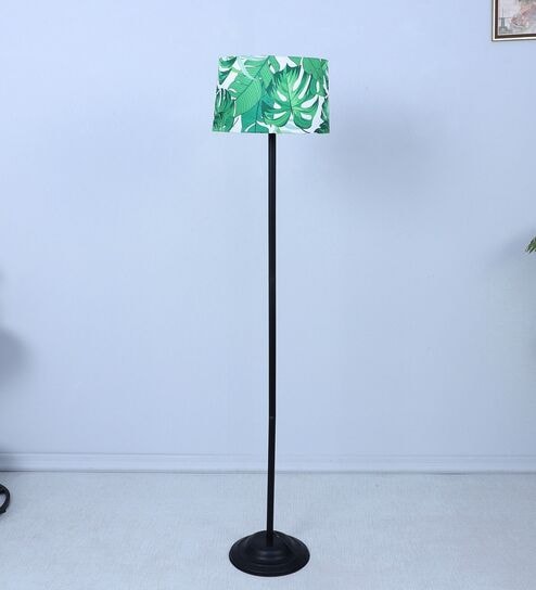 Black Metal-Iron Base Foldable Floor Lamps Palm Print Satin Shade
