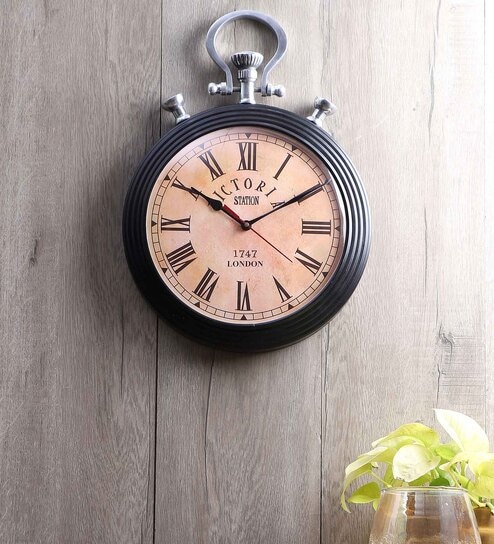 Black Metal Nickel Polish Vintage Victoria Wall Clock