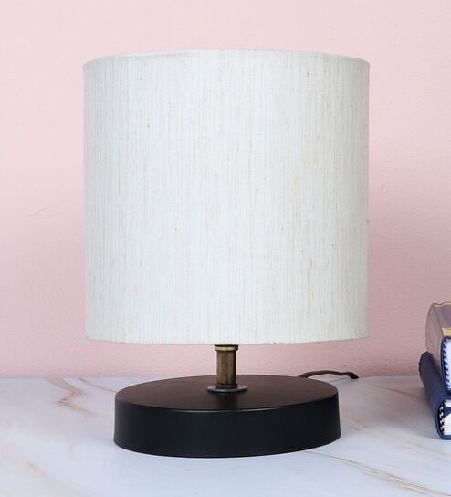Black Metal Table Lamp With Off White Cotton Shade
