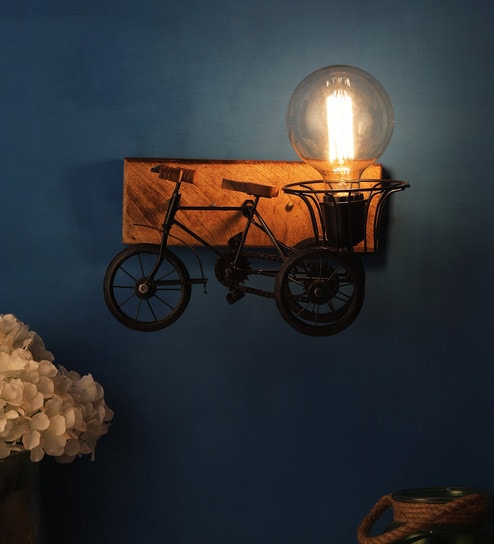 Wood & Metal Novelty Wall Light (Black)