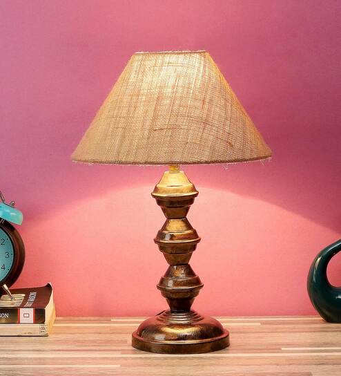 Black Natural Fiber Shade Table Lamp With Copper Base By Foziq