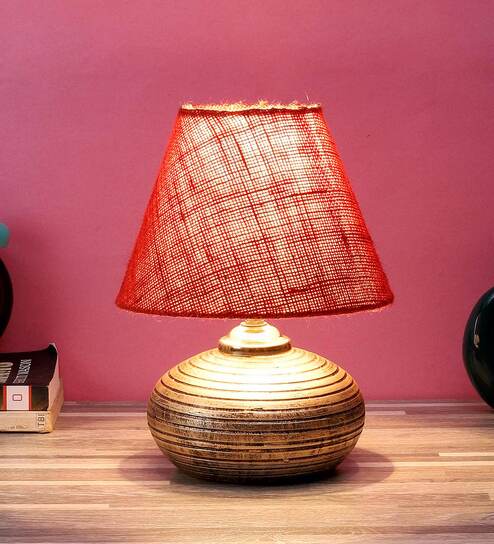 Black Natural Fiber Shade Table Lamp With Golden Base By Foziq