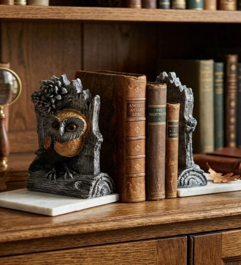 home arte Black Owl Bookends with Marble Base set of 2-picture-14