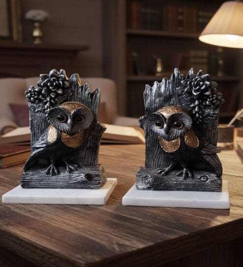 Black Owl Showpiece with Marble Base set of 2-image-22