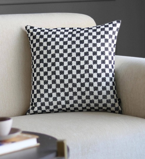 Black Geometric Poly Cotton 16 x 16 Inches Cushion Cover by GM Fabrics