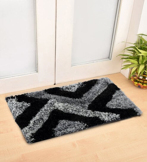 Black Abstract Polyester 24 x 16 Inches Anti Skid Door Mat