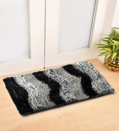 Black Abstract Polyester 24 x 16 Inches Anti Skid Door Mat