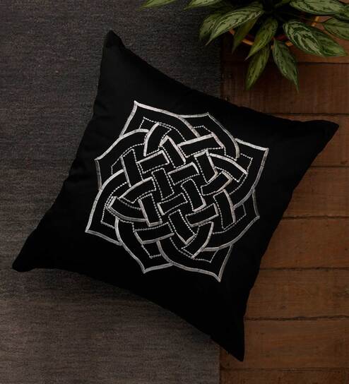 Black Traditional Polyester Blend 16 x 16 Inches Cushion Cover