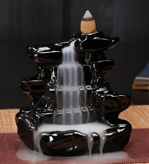 Black Polyresin Dropping FountainSmoke Backflow Cone Incense Holder By eCraftIndia