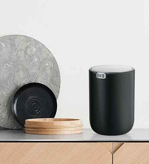 1.5 Litre Black Round Eko Mini Desk Trash Can With Swing-Top Lid