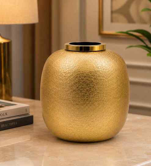 Gold Rounded Square Flower Vase for Home Decor, Iron, Matte Powder-Coated Finish