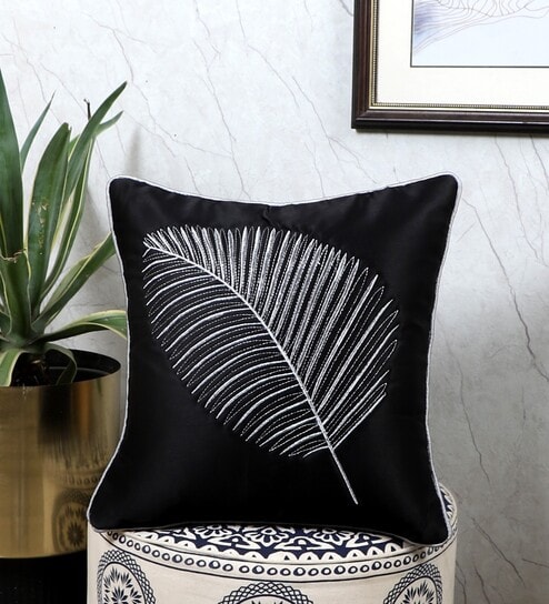 Black Satin Textured 16x16 inches Cushion Covers (1 Pc)