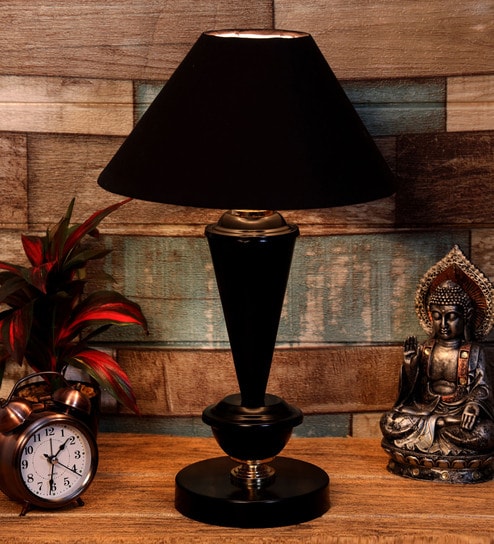 Black Shade Table Lamp With Metal Base By Foziq