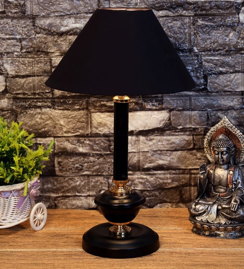 Black Shade Table Lamp With Metal Base By Foziq