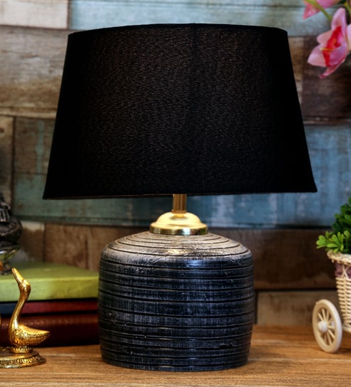 Trapzo Black Fabric Shade Night Lamp With Teracotta Base By Foziq