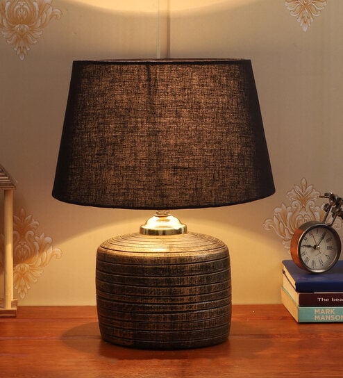 Black Shade Table Lamp With Antique Terracotta Base