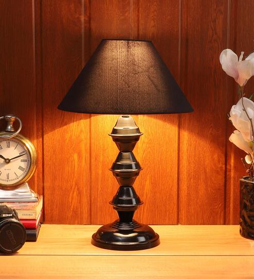 Black Shade Table Lamp With Black Base by Foziq