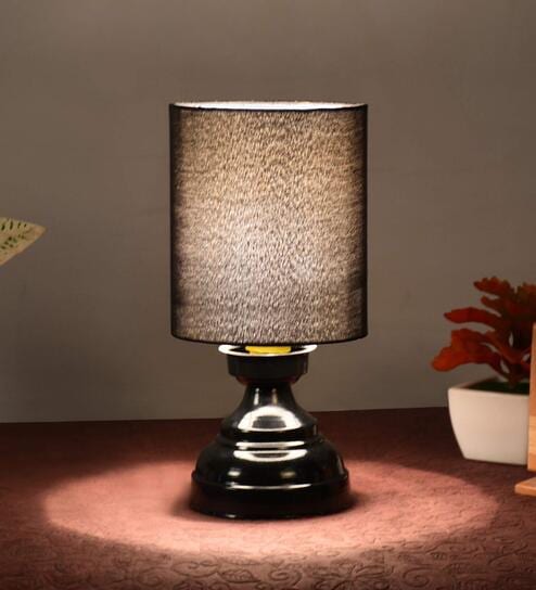 Black Shade Table Lamp With Metal Base By Foziq