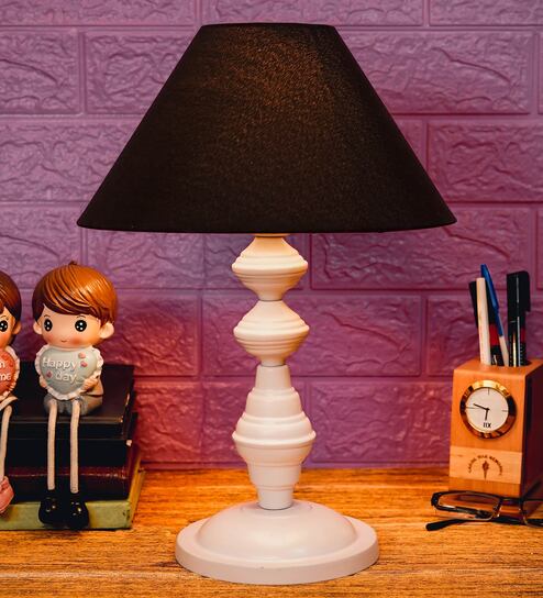 Black Shade Table Lamp With Metal Base By Foziq