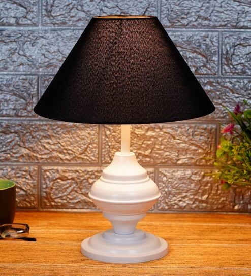 Black Shade Table Lamp With Metal Base By Foziq
