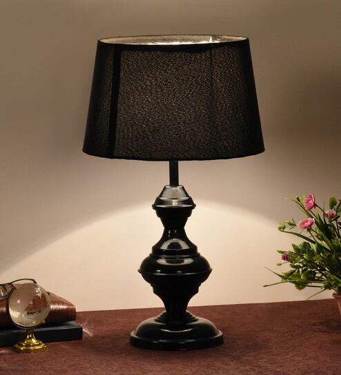 Black Shade Table Lamp With Metal Base By Foziq
