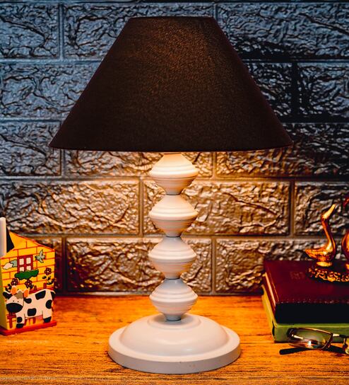 Black Shade Table Lamp With Metal Base By Foziq