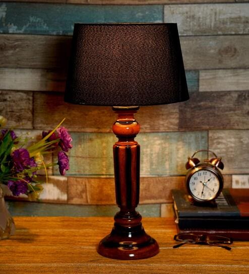 Emphasis Black Fabric Shade Night Lamp With Wood Base By BrightDaisy