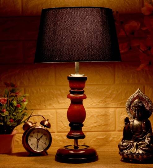 Genoa Black Fabric Shade Night Lamp With Wood Base By BrightDaisy