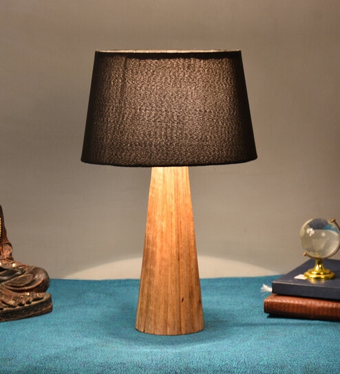Tokyo Black Fabric Shade Night Lamp With Wood Base By BrightDaisy