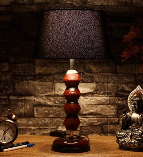 Bolanzo Black Fabric Shade Night Lamp With Wood Base By BrightDaisy