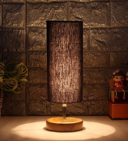 Lucca Black Cottan Fabric Shade Table Lamp With Wood Base by New Era