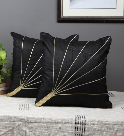 Black Silk Abstract 16x16 inches Cushion Covers (Pack of 2)