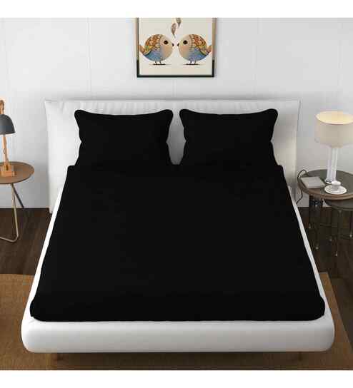 Black Solid 144 TC Cotton King Sized Bedsheet Bedsheet 2 Pillow Shades Collection