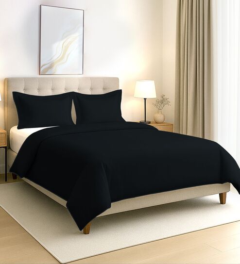 Black Solid 400 TC Cotton Double Sized Duvet Cover