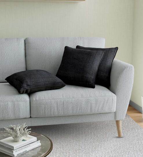 Black Solid Cotton 16 x 16 Inch Cushion Covers (Set of 3)