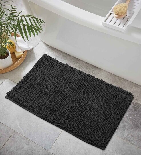 Black Solid Microfiber 16x24 Inches AntiSkid Bath Mat