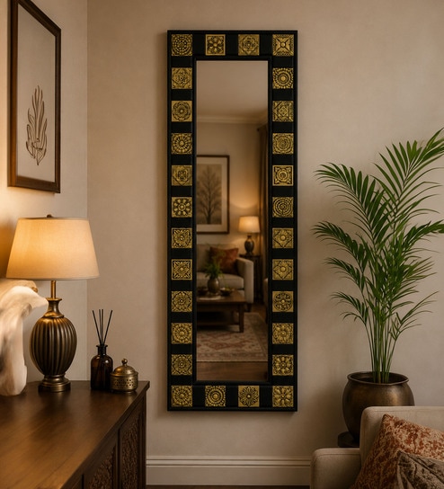 Black Solid Wood Black Mirror 5 Ft. Rectangular Wall Mirror
