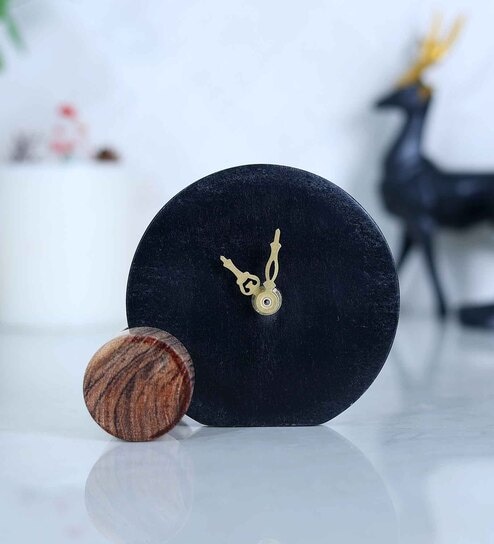 Black Stone & Wood Table Clock