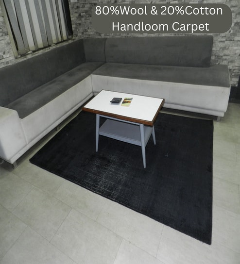 Black Stripes Wool 8X5 Feet Handloom Carpet-image-45