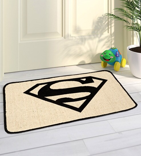 Buy Black Superman Jute Cotton Print Anti Slip Door Mat 40x60 Cm