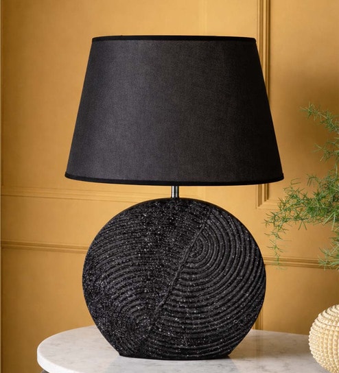 Black Table Lamp With Modern Design With Fabric Lampshade Ceramic Base