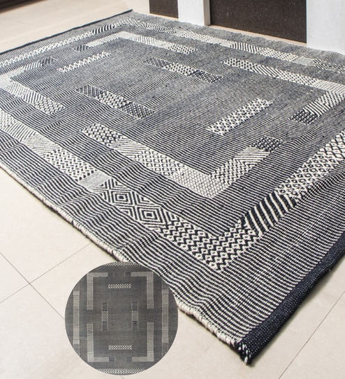 Black Traditional Wool Hand Woven Carpet
