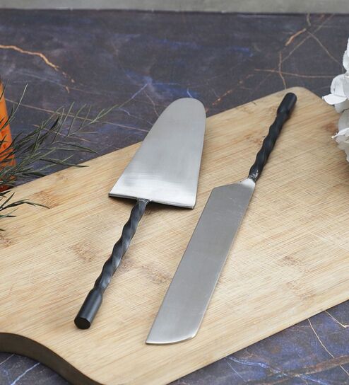 Black Twist Matt Finish Stainless Steel Cake Set