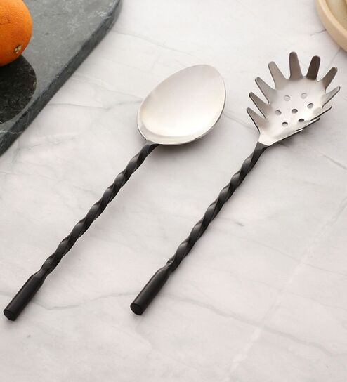 Black Twist Stainless Steel Serving Spoons Set of Two