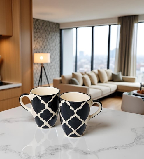 Black Umrao Coffee Mug Set of 2 (275 ML Each) Microwave Safe Coffee Mugs