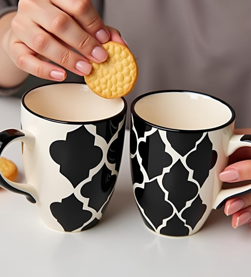 Black Umrao Coffee Mug Set of 4 (275 ML Each) Microwave Safe Coffee Mugs